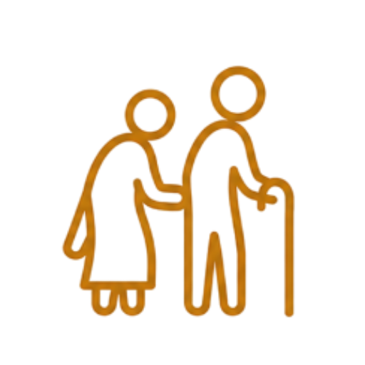 Orange icon of elderly couple with cane